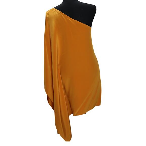 Jay Godfrey One-Shoulder Gold Silk Asymmetrical Cocktail Dress Sz 8 - Picture 2 of 3